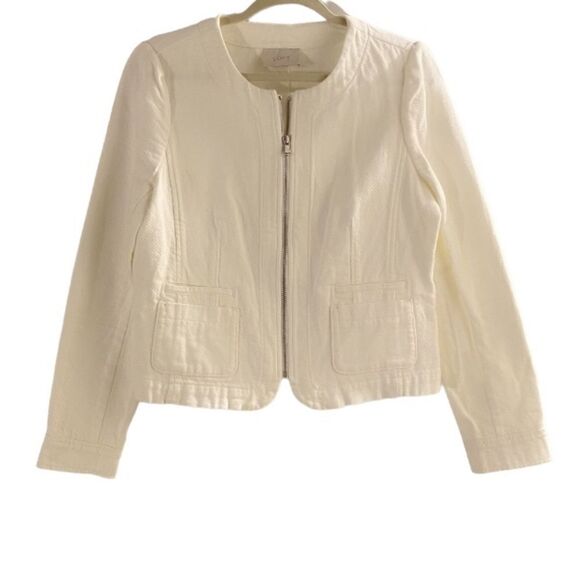 LOFT Cream Cotton Zip Up Blazer Size 8 - Picture 1 of 12